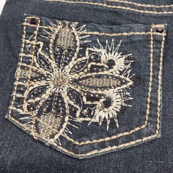 Code Bleu Capri Cropped Jeans 10 Embroidered Embellished Y2K Boho Glam Western - Picture 16 of 16